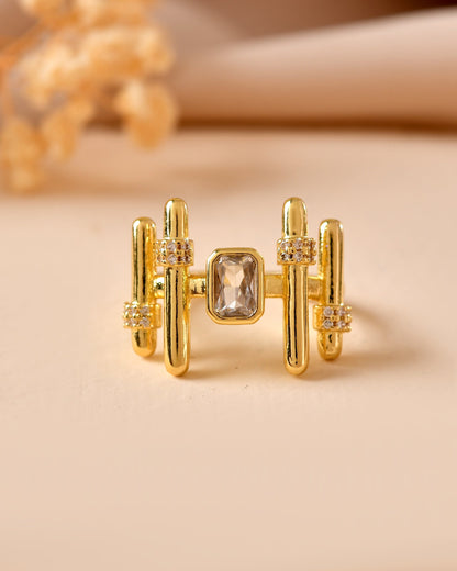 VOJ Gold Plated Stone Studded Adjustable Ring For Women