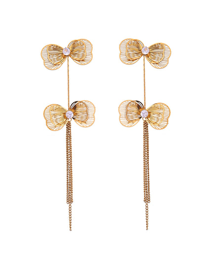 VOJ Gold-Toned Butterfly Design Pendant Necklace With Tassel Earrings Set