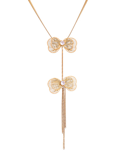 VOJ Gold-Toned Butterfly Design Pendant Necklace With Tassel Earrings Set