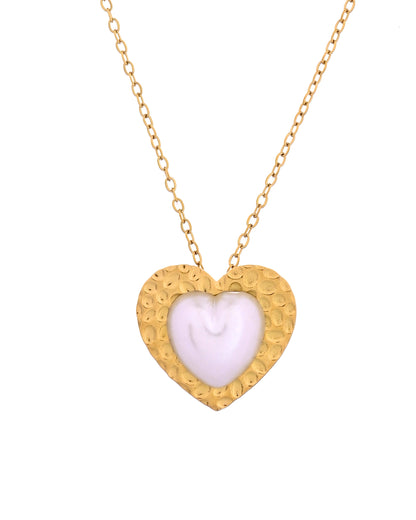 VOJ Gold Toned Pearl Studded Heart Shaped Pendant And Earrings With Chain Set