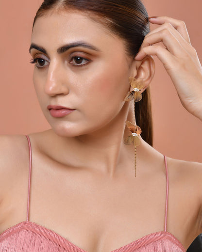 VOJ Gold Toned Butterfly Design With Tassel Studs Earrings