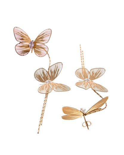 VOJ Gold Toned Butterfly Design With Tassel Studs Earrings