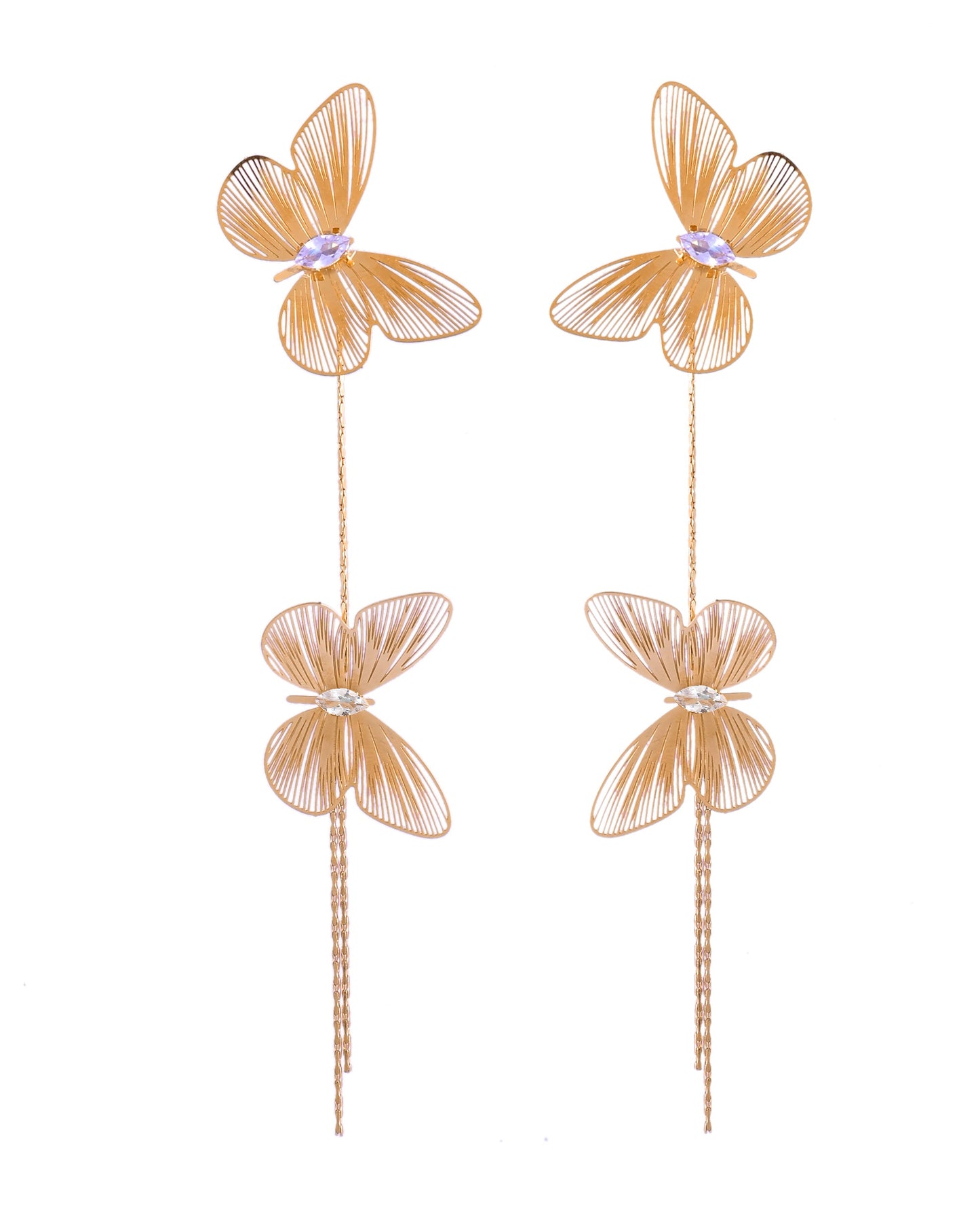 VOJ Gold Toned Butterfly Design With Tassel Studs Earrings