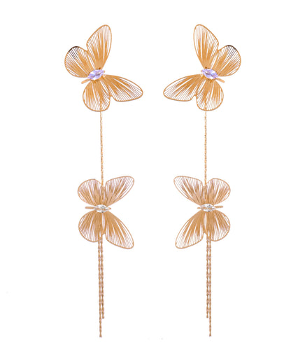 VOJ Gold Toned Butterfly Design With Tassel Studs Earrings