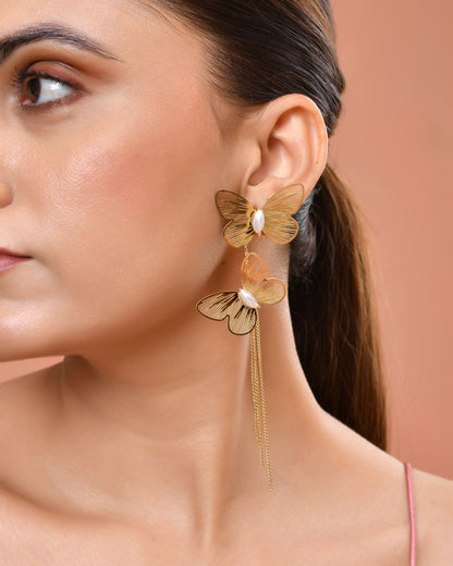 VOJ Gold Toned Butterfly Designed Studs Earrings
