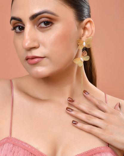 VOJ Gold Toned Butterfly Designed Studs Earrings