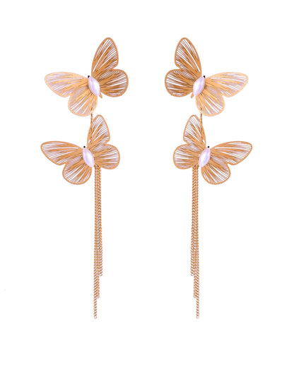 VOJ Gold Toned Butterfly Designed Studs Earrings