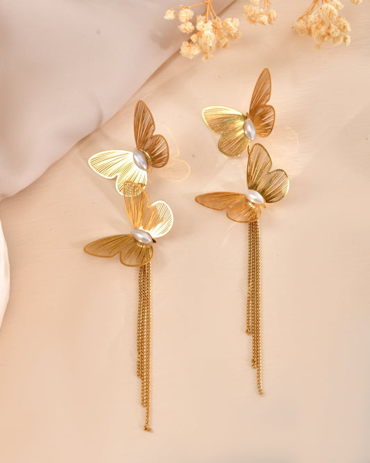 VOJ Gold Toned Butterfly Designed Studs Earrings