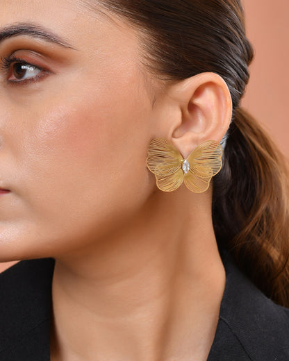 VOJ Gold Plated Butterfly Shaped Studs Earrings