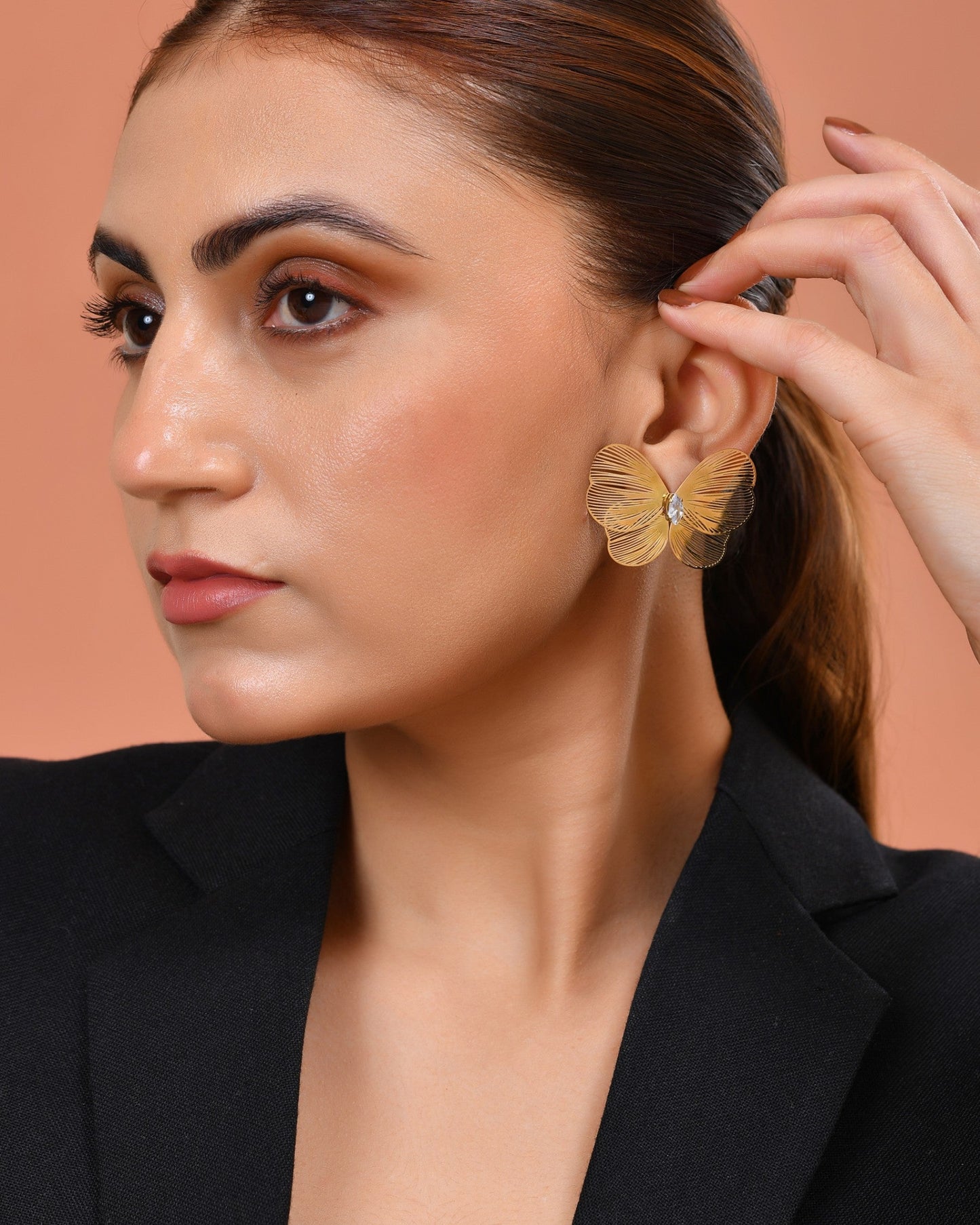 VOJ Gold Plated Butterfly Shaped Studs Earrings