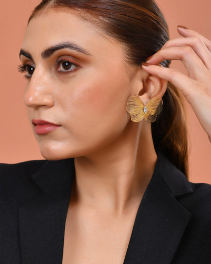 VOJ Gold Plated Butterfly Shaped Studs Earrings