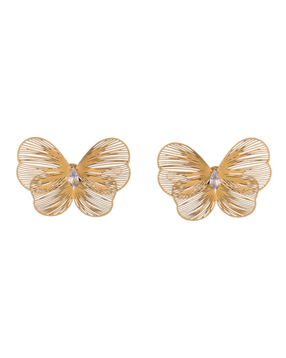 VOJ Gold Plated Butterfly Shaped Studs Earrings
