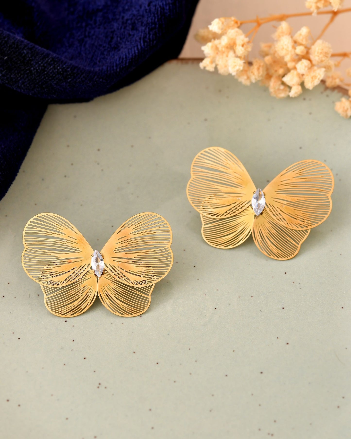 VOJ Gold Plated Butterfly Shaped Studs Earrings
