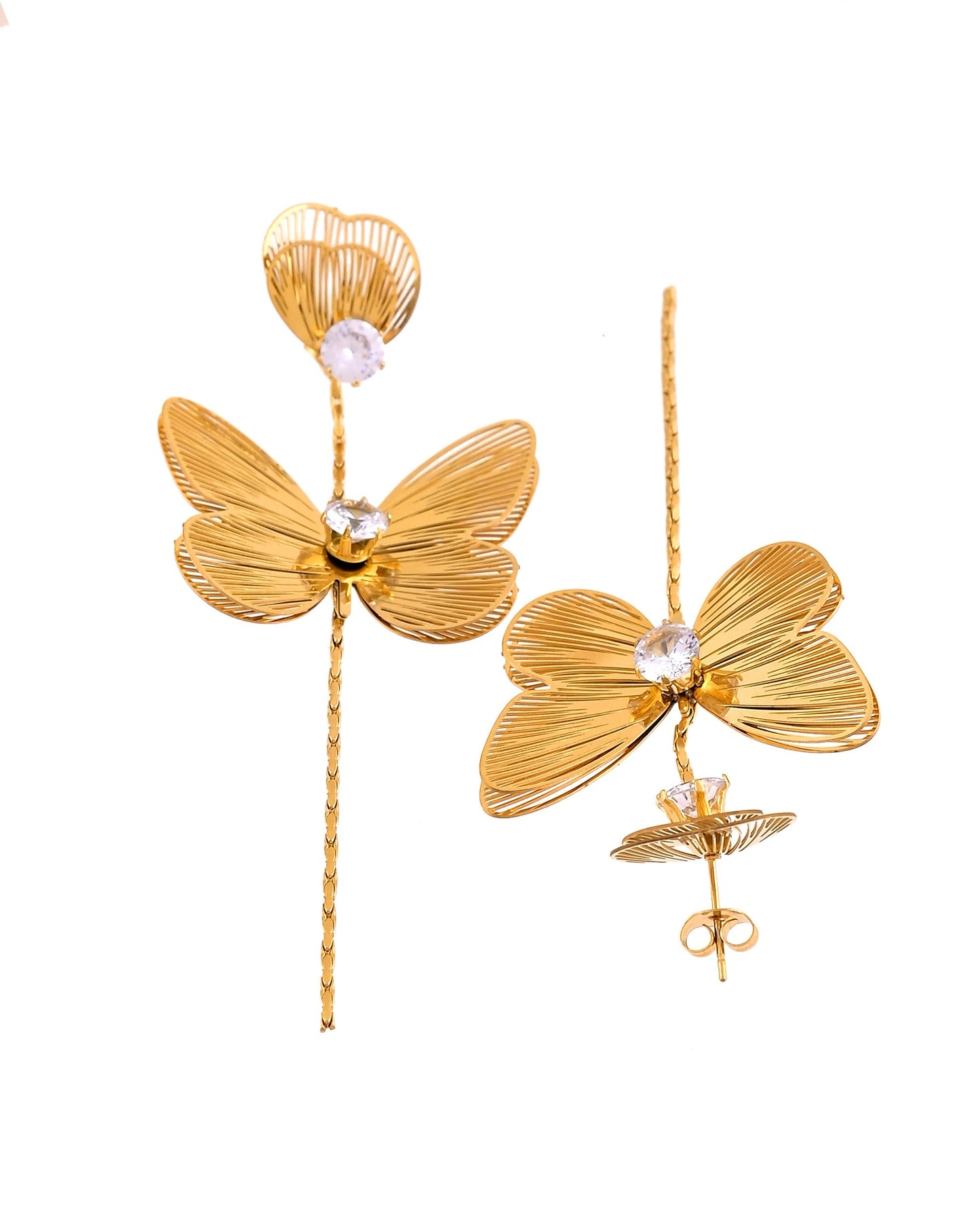 VOJ Gold Toned Single Butterfly Design With Tassel Studs Earrings