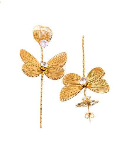 VOJ Gold Toned Single Butterfly Design With Tassel Studs Earrings