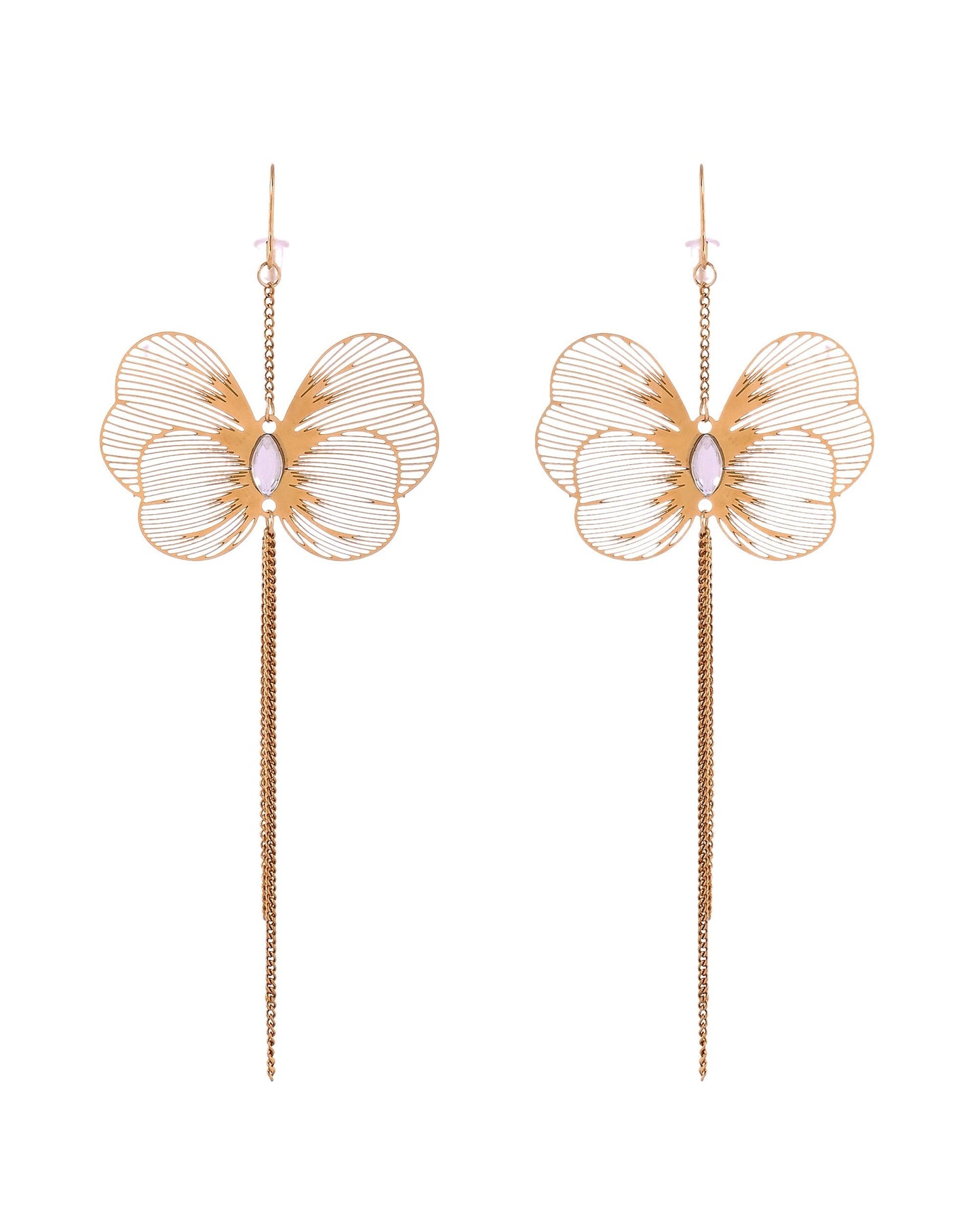 VOJ Gold Toned Single Butterfly Design With Tassel Drop Earrings