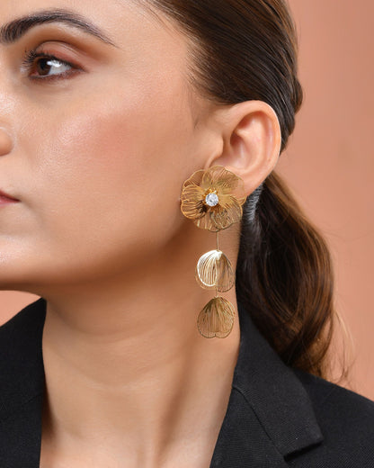 VOJ Gold Toned Floral Designed Studs Earrings