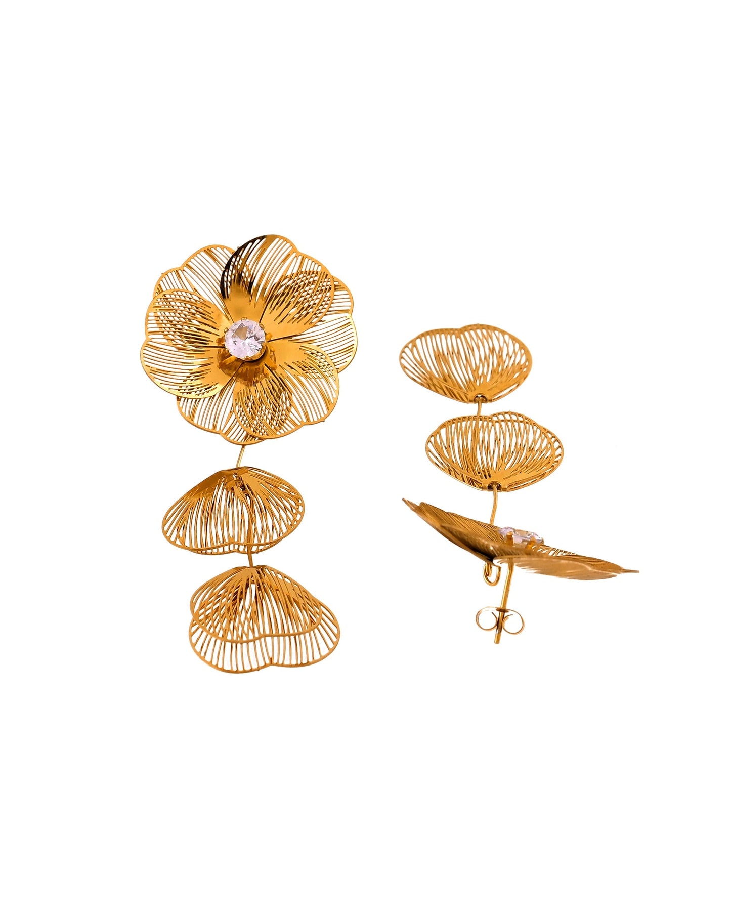 VOJ Gold Toned Floral Designed Studs Earrings