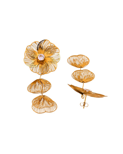 VOJ Gold Toned Floral Designed Studs Earrings