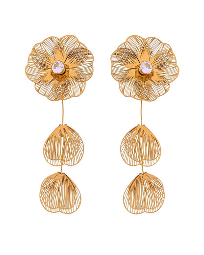 VOJ Gold Toned Floral Designed Studs Earrings