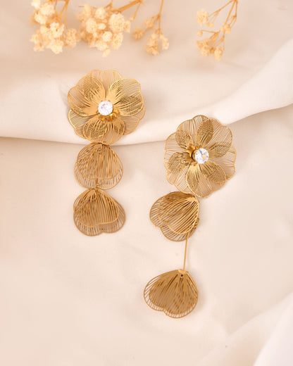VOJ Gold Toned Floral Designed Studs Earrings