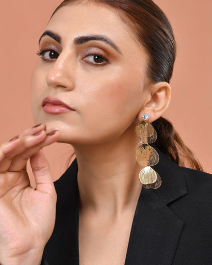 VOJ Gold Toned Leaf Designed Studs Earrings