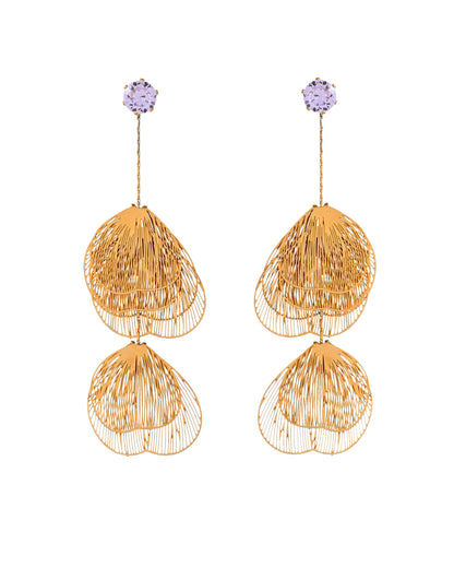 VOJ Gold Toned Leaf Designed Studs Earrings