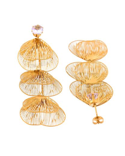 VOJ Gold Toned Leaf Designed Studs Earrings