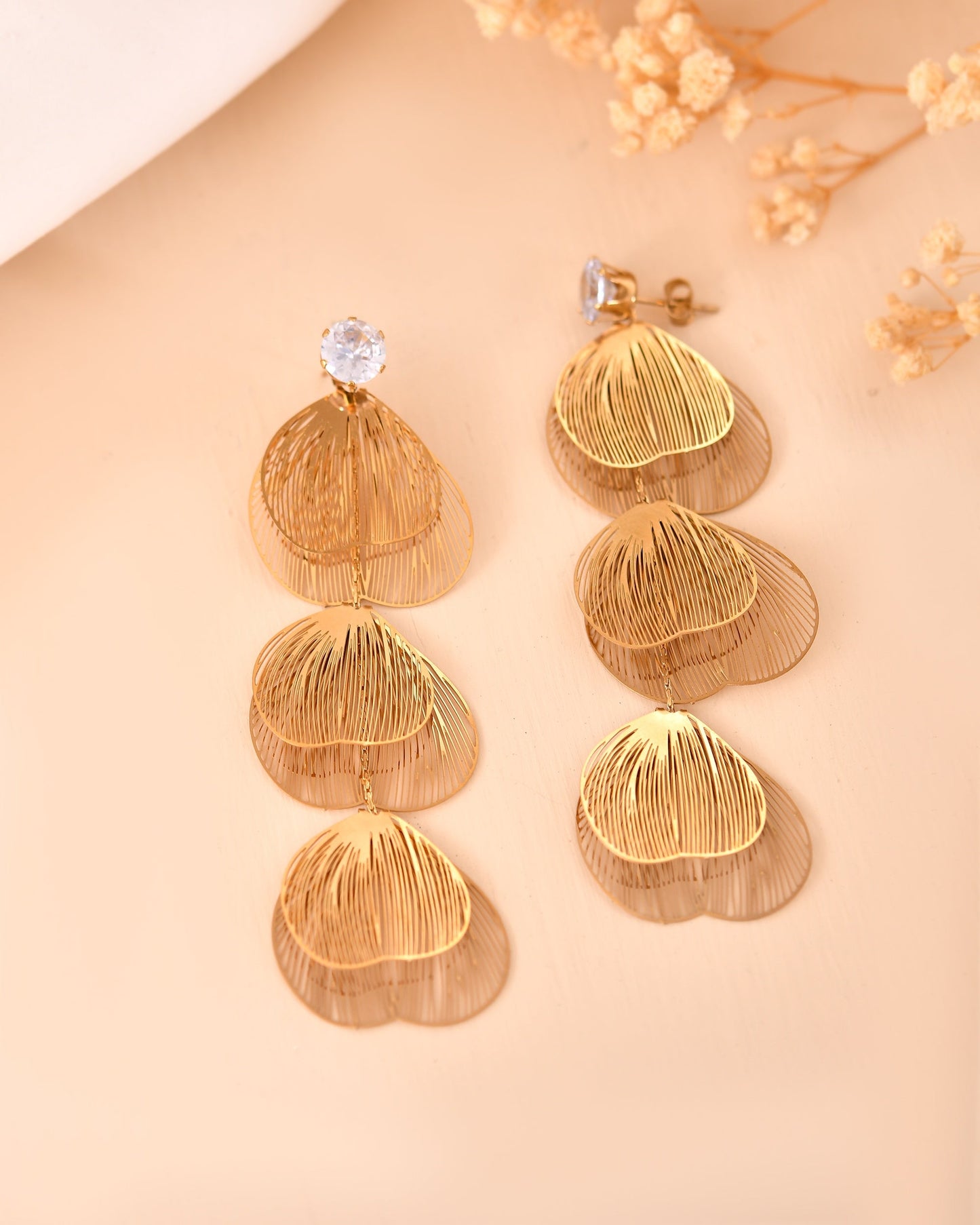 VOJ Gold Toned Leaf Designed Studs Earrings