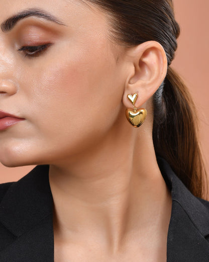 VOJ Gold Plated Heart Shaped Studs Earrings
