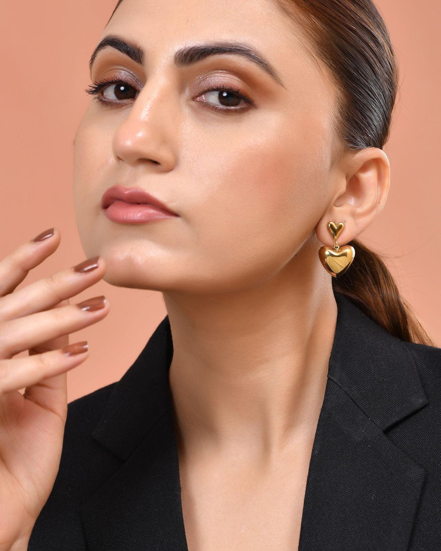 VOJ Gold Plated Heart Shaped Studs Earrings