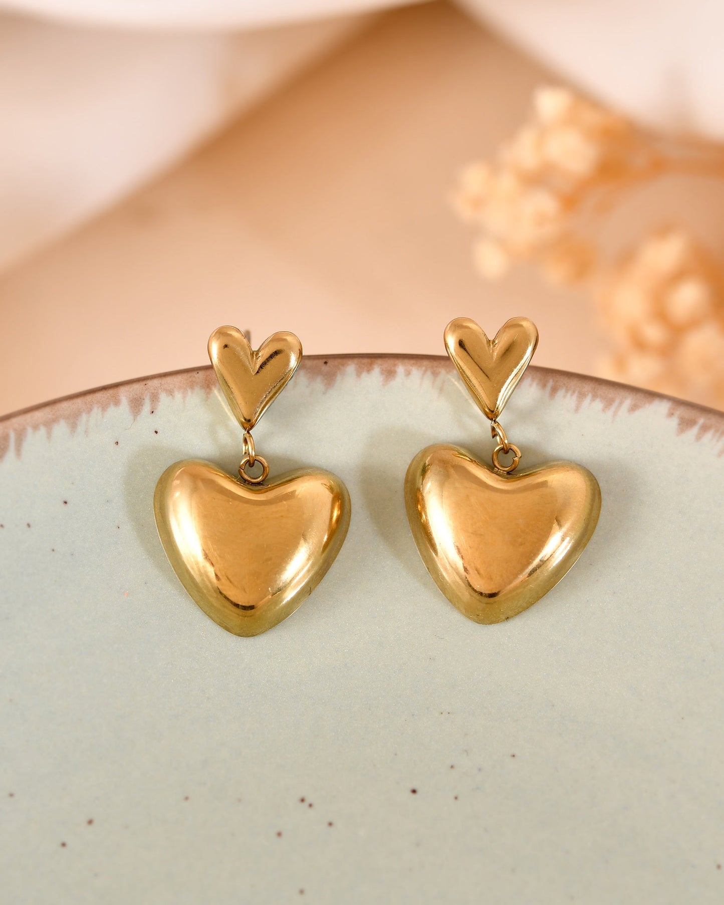 VOJ Gold Plated Heart Shaped Studs Earrings