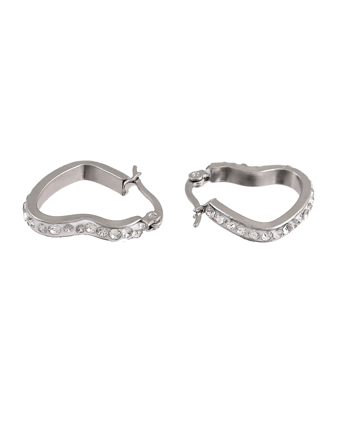 VOJ Silver Plated Heart Shaped Hoop Earrings