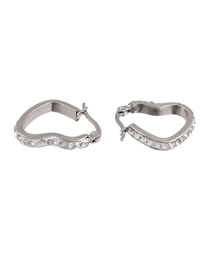 VOJ Silver Plated Heart Shaped Hoop Earrings