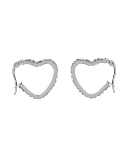 VOJ Silver Plated Heart Shaped Hoop Earrings
