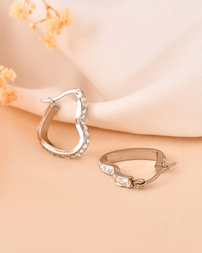 VOJ Silver Plated Heart Shaped Hoop Earrings