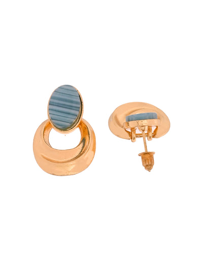VOJ Gold Plated Blue Stone Studded Oval Shaped Earrings