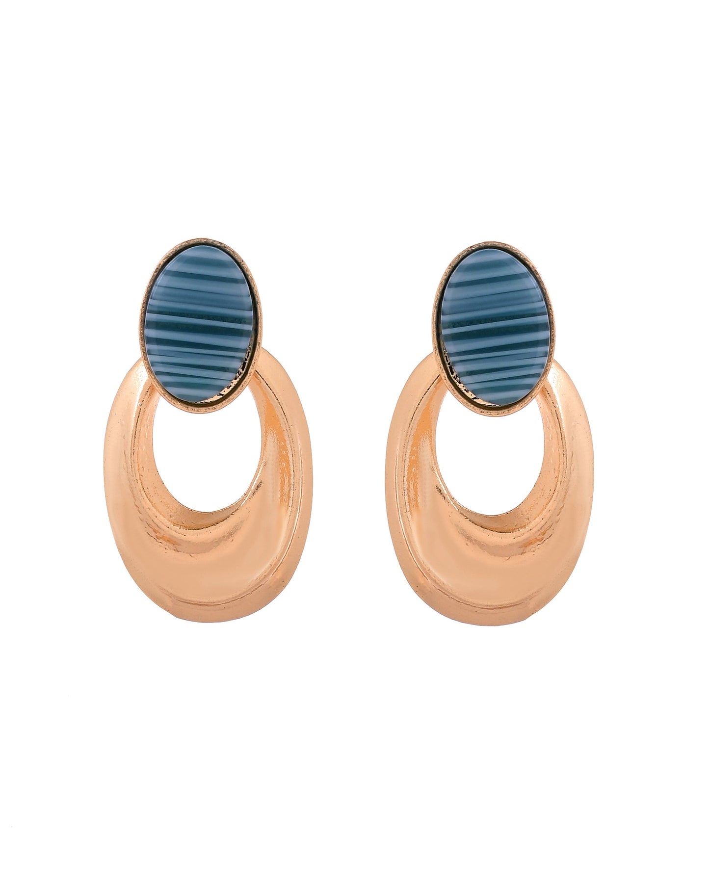 VOJ Gold Plated Blue Stone Studded Oval Shaped Earrings
