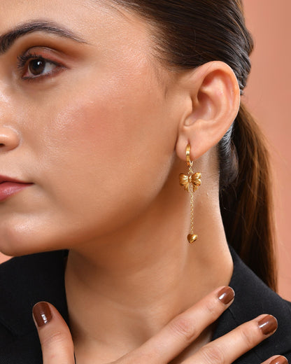 VOJ Gold Plated Bow Designed Hoop Drop Earrings