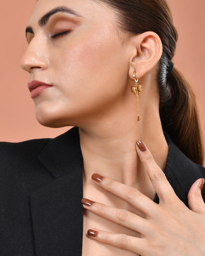 VOJ Gold Plated Bow Designed Hoop Drop Earrings