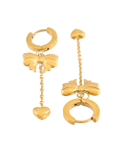 VOJ Gold Plated Bow Designed Hoop Drop Earrings