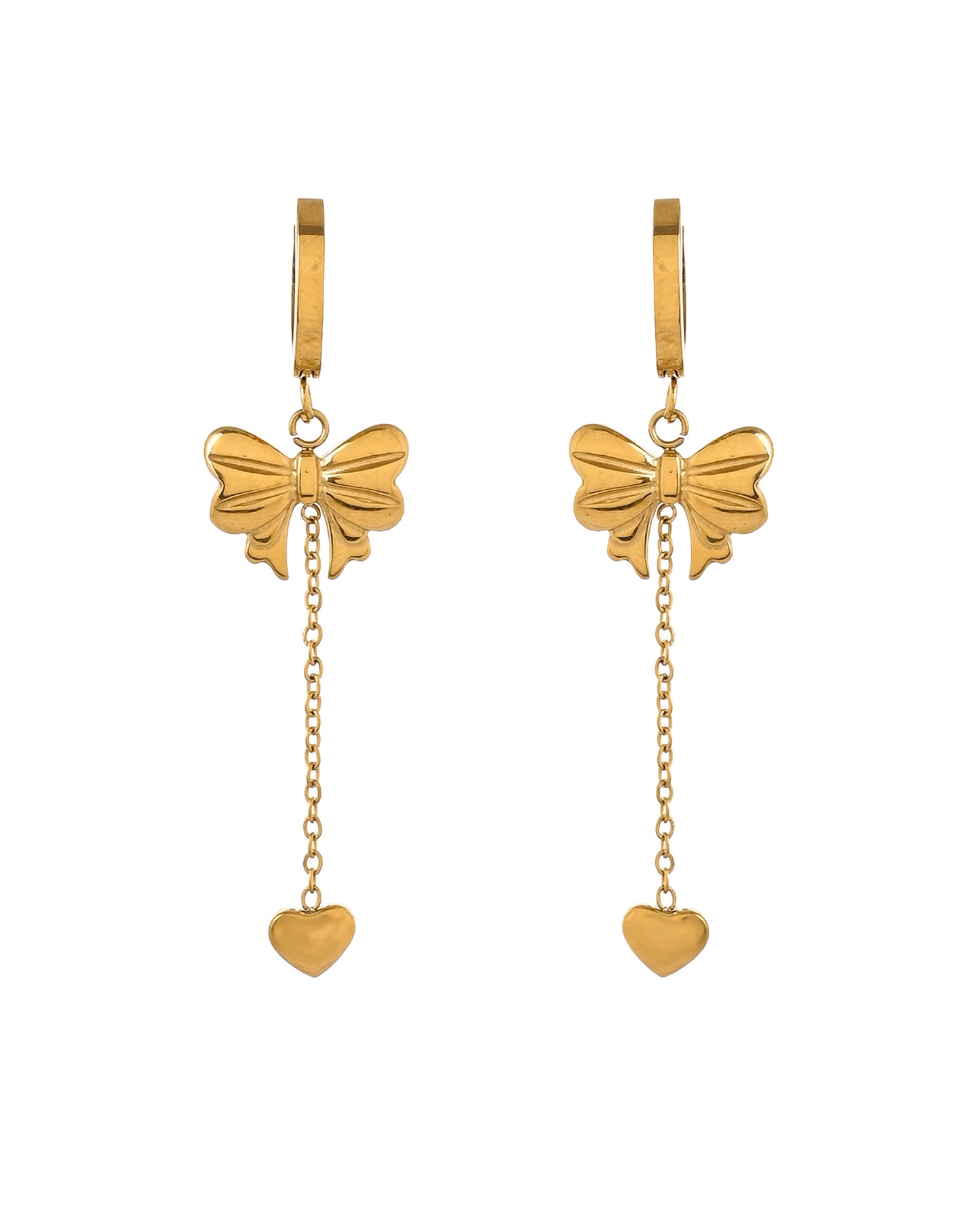 VOJ Gold Plated Bow Designed Hoop Drop Earrings