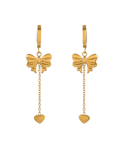 VOJ Gold Plated Bow Designed Hoop Drop Earrings