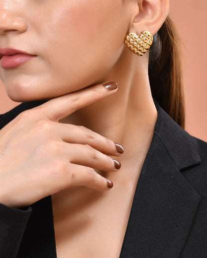 VOJ Gold Plated Heart Designed Studs Earrings