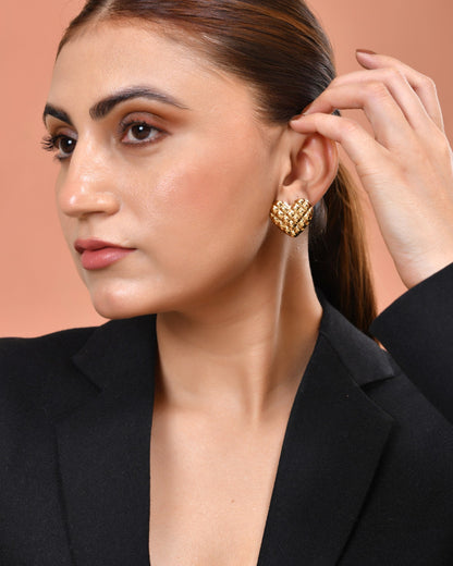 VOJ Gold Plated Heart Designed Studs Earrings