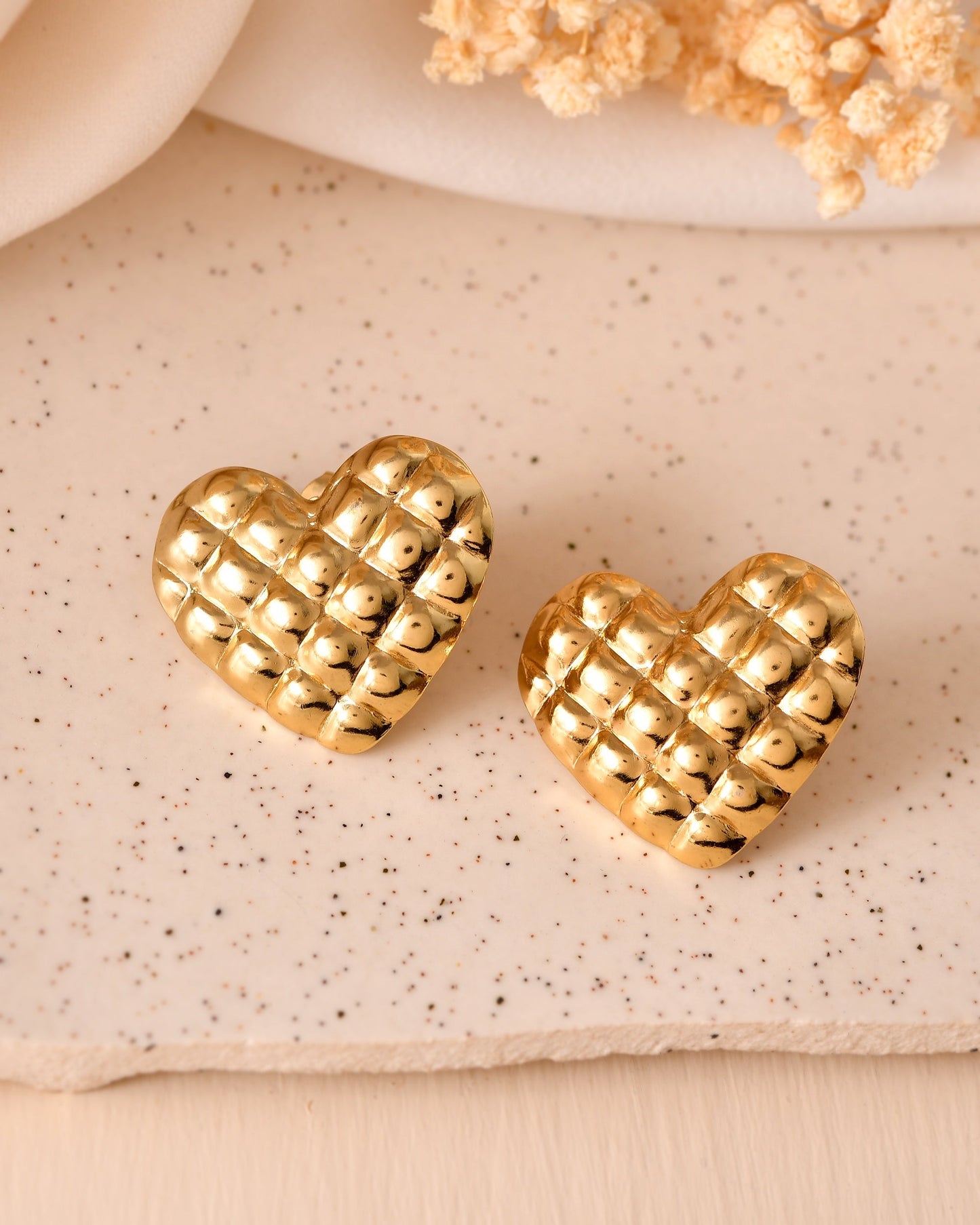 VOJ Gold Plated Heart Designed Studs Earrings
