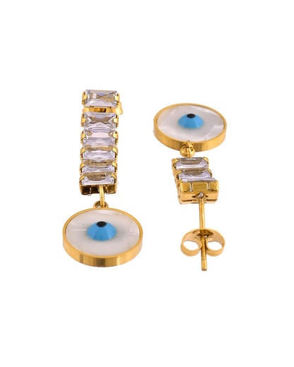 VOJ Gold Plated Stone Studded Evil Eye Drop Earrings