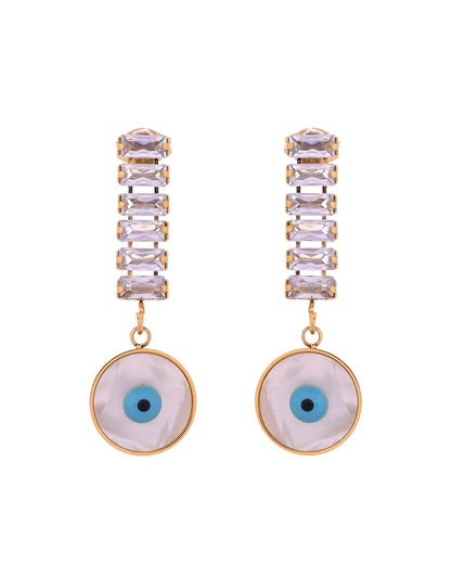 VOJ Gold Plated Stone Studded Evil Eye Drop Earrings
