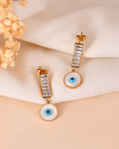 VOJ Gold Plated Stone Studded Evil Eye Drop Earrings
