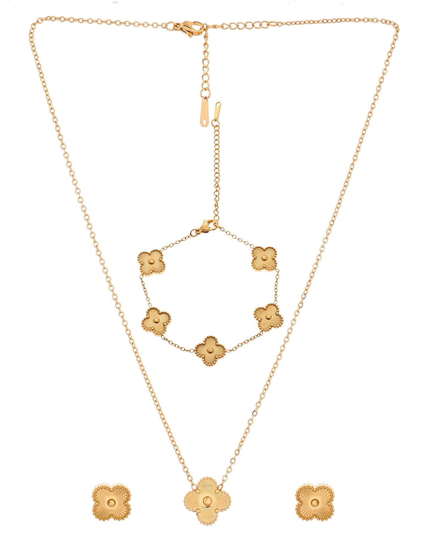 VOJ Gold Plated Floral Design Chain With Earrings And Bracelet Set